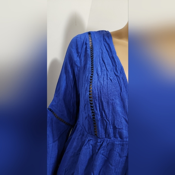 Merokeety Royal Blue Long Flare Sleeves Boho Dress Size L - Picture 8 of 14